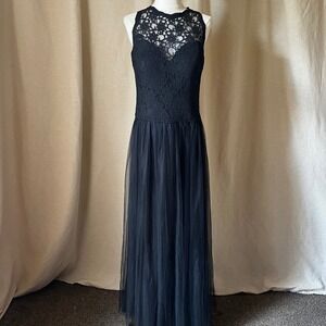 Bill‎ Levkoff Black Lace Illusion Bodice Tulle Maxi Gown Size 10